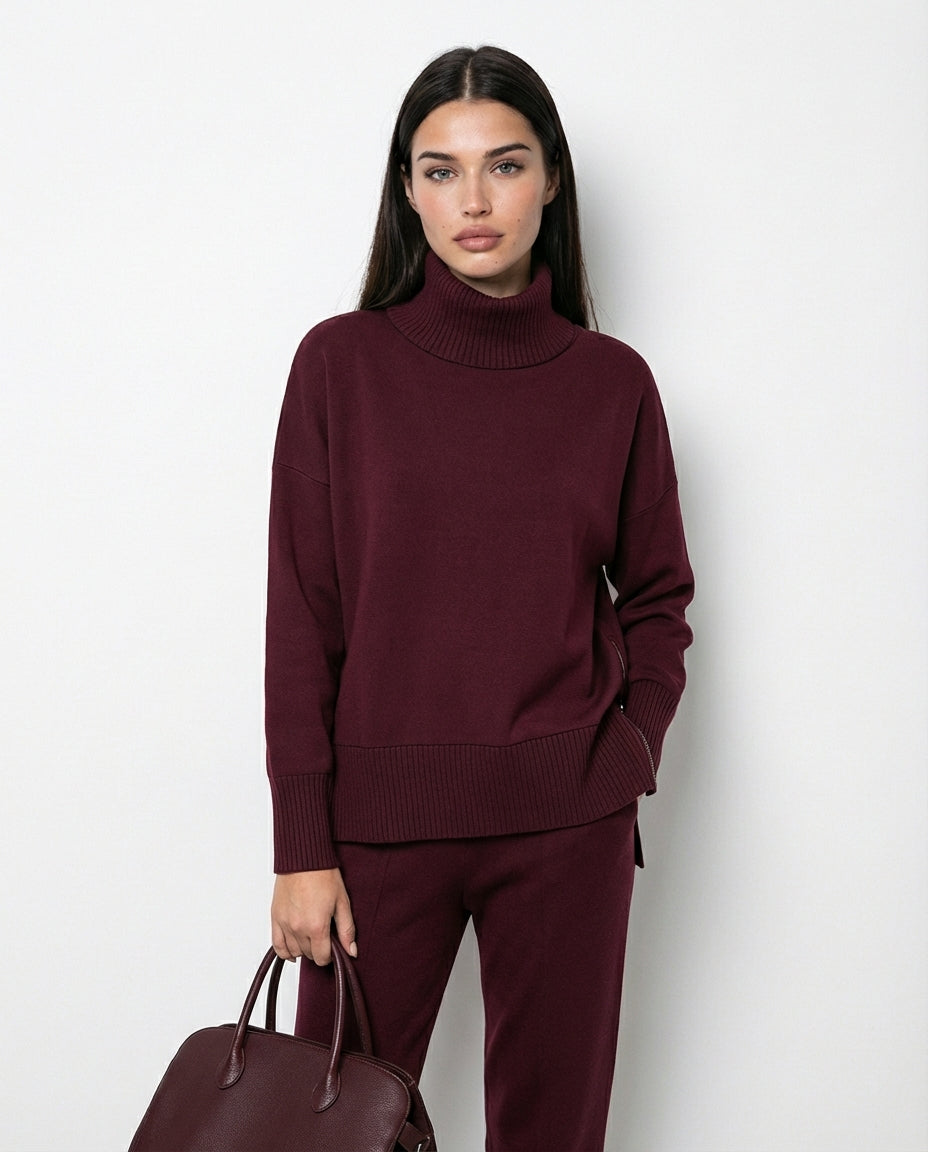 Eva – Conjunto Cómodo de Punto con Cuello Alto