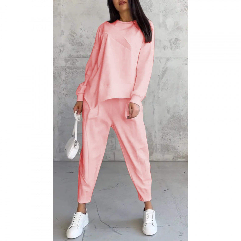 Conjunto casual de sudadera con bajo irregular y pantalón largo