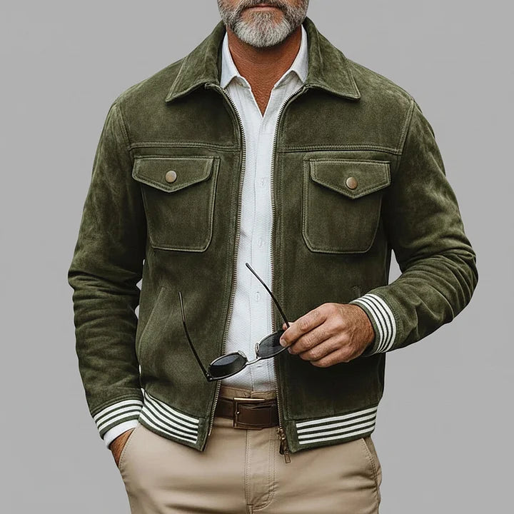 Chaqueta Retro de Ante Verde Caqui