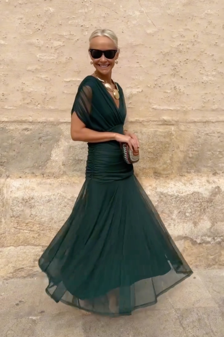 Elegante vestido largo de fiesta con cuello en V - Louise