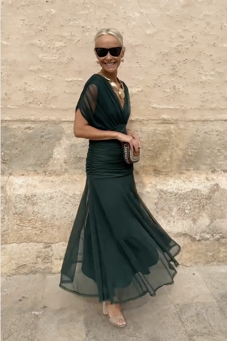 Elegante vestido largo de fiesta con cuello en V - Louise