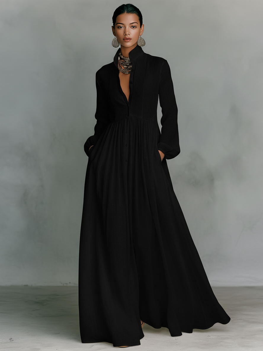 Vestido Maxi de Algodón y Lino con Patchwork - Lina