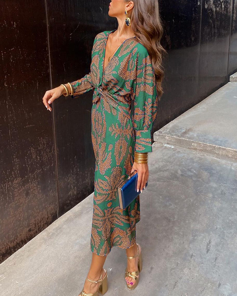 Vestido Midi Elegante con Estampado de Encanto Atemporal - Isadora