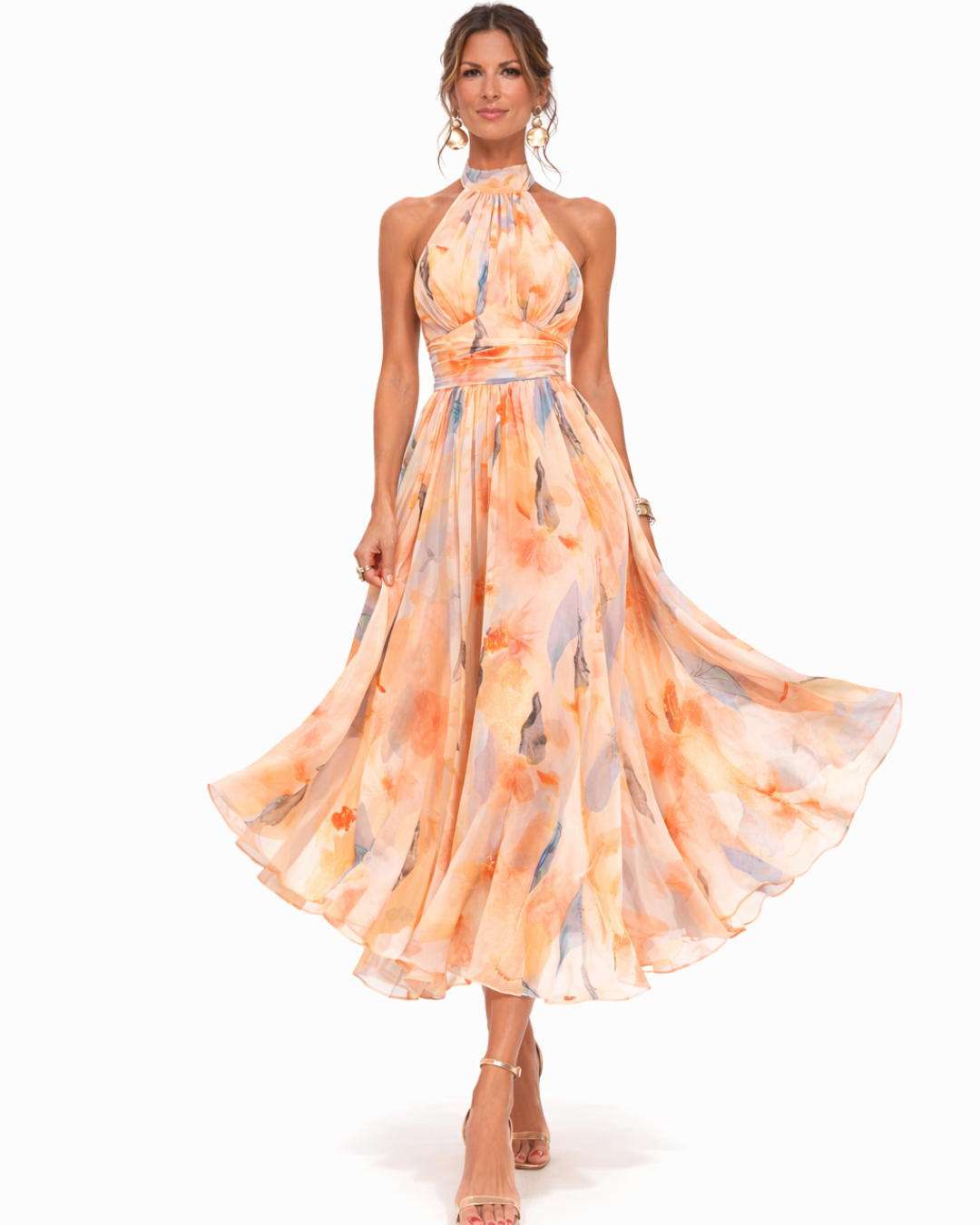 Vestido con cuello halter y estampado acuarela - Aurora