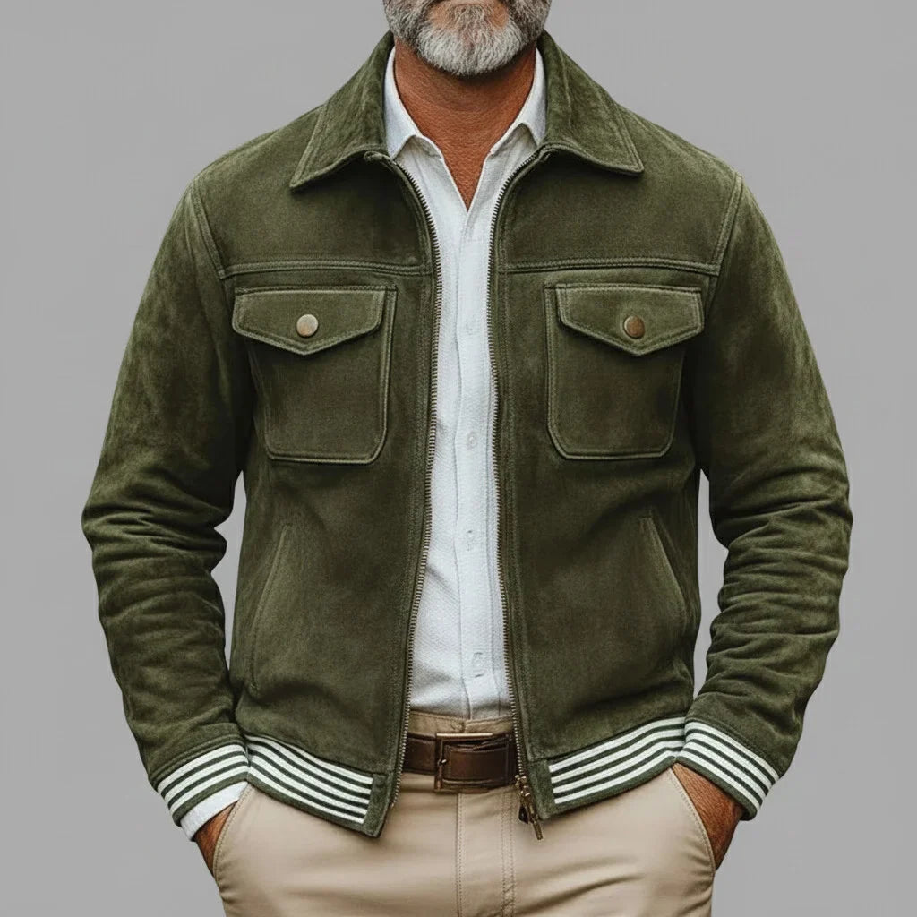 Chaqueta Retro de Ante Verde Caqui