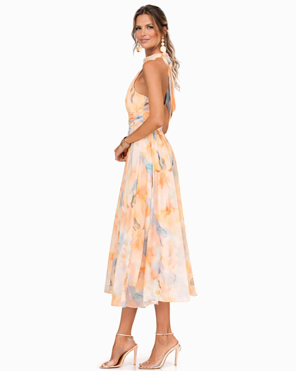 Vestido con cuello halter y estampado acuarela - Aurora