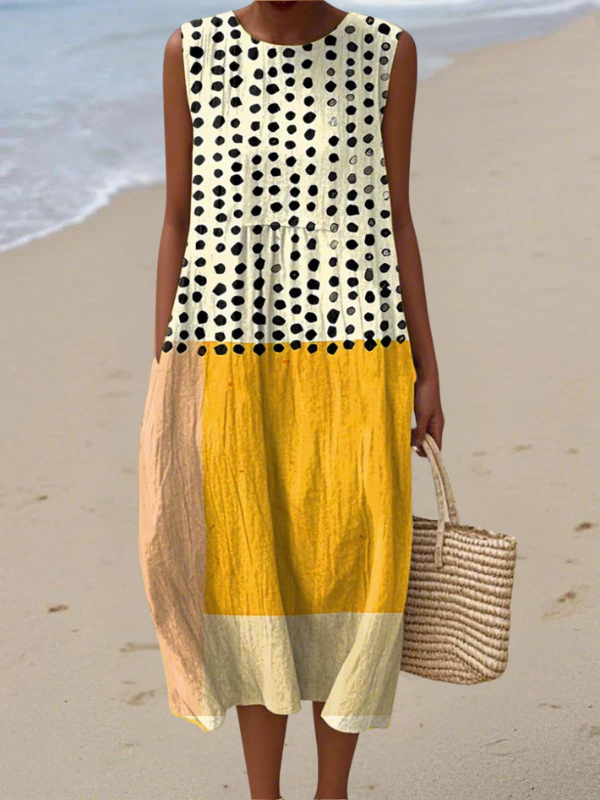 Vestido Midi Colorblock de Lunares - Lwah