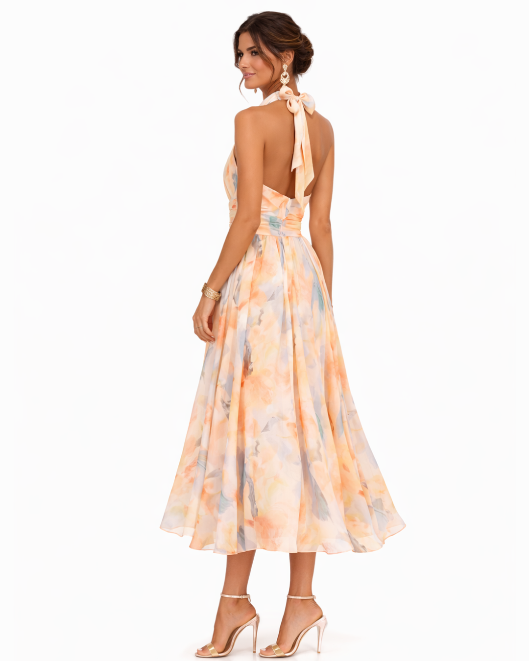 Vestido con cuello halter y estampado acuarela - Aurora