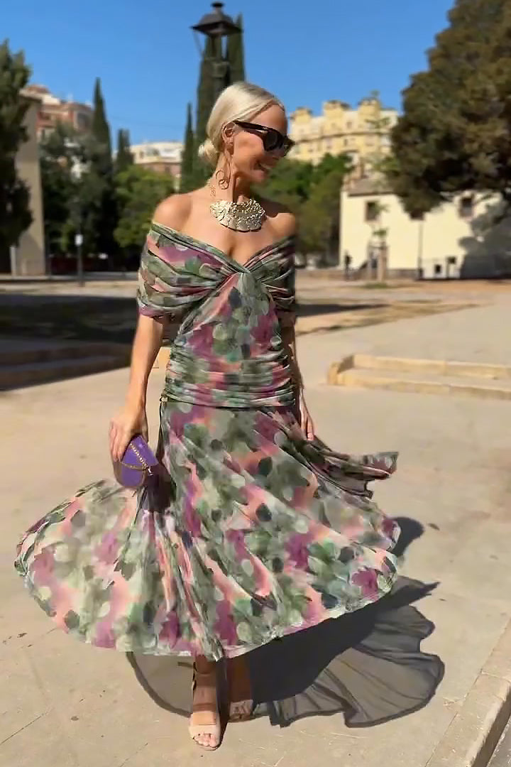 Elegante vestido largo de fiesta con cuello en V - Louise