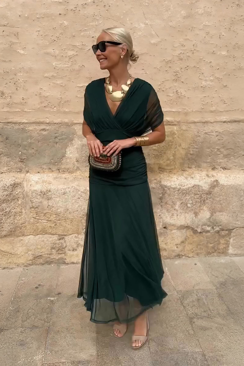 Elegante vestido largo de fiesta con cuello en V - Louise
