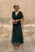 Elegante vestido largo de fiesta con cuello en V - Louise