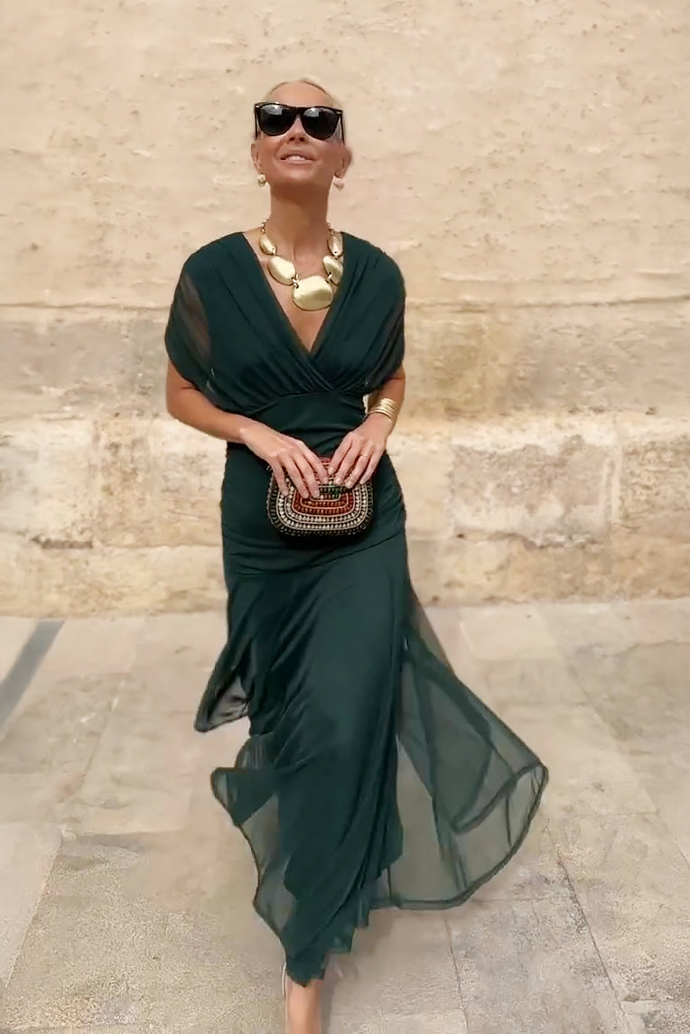 Elegante vestido largo de fiesta con cuello en V - Louise