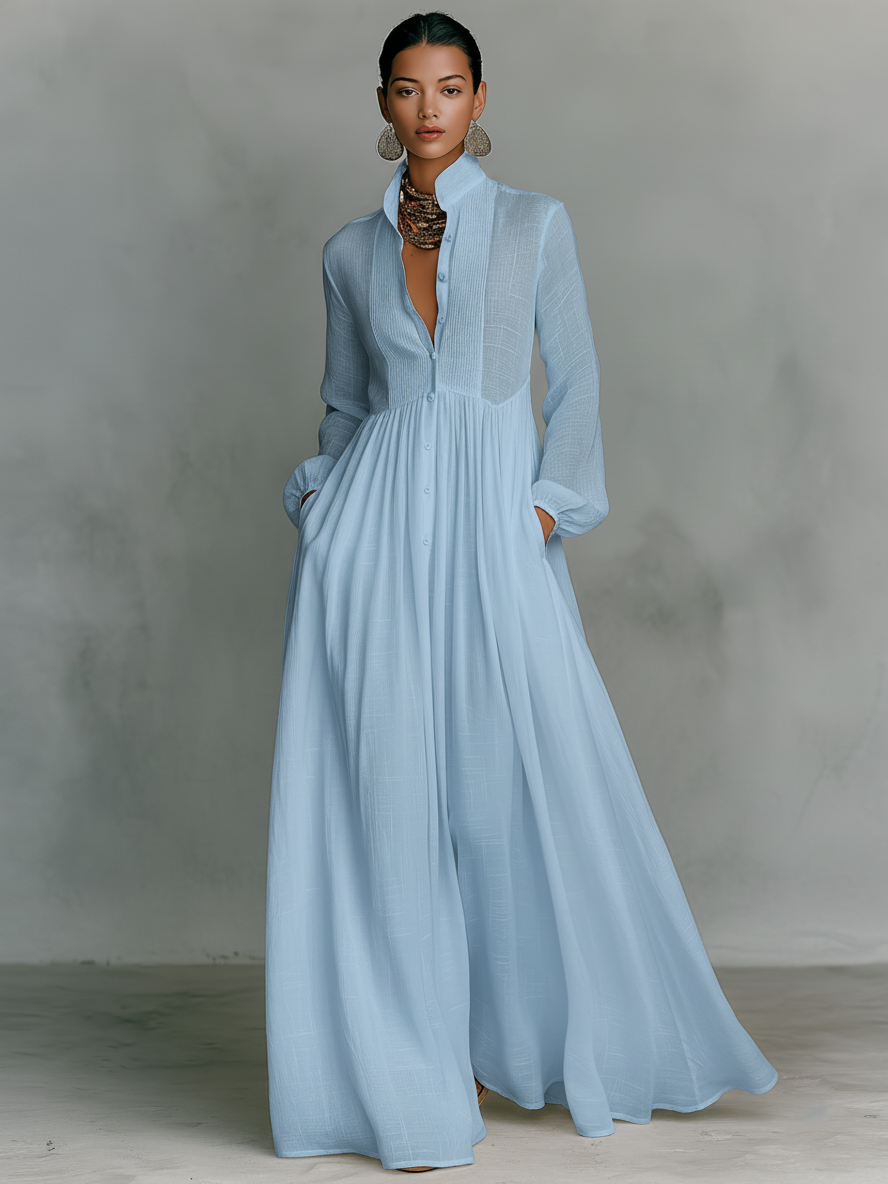 Vestido Maxi de Algodón y Lino con Patchwork - Lina