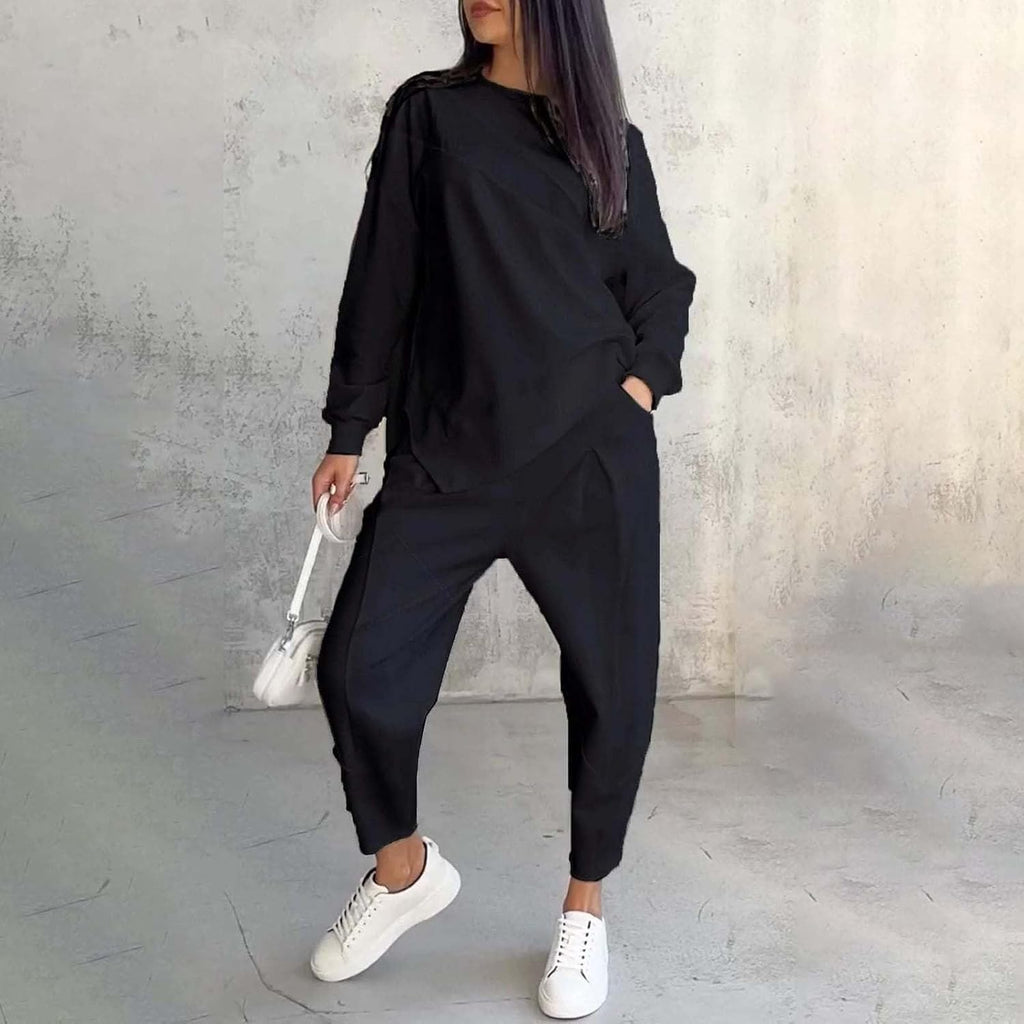 Conjunto casual de sudadera con bajo irregular y pantalón largo