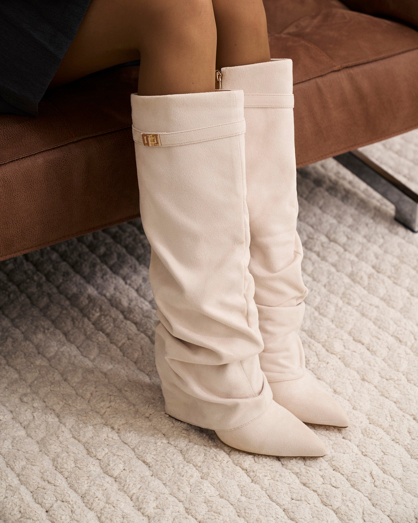 Botas altas de ante Lavista Slouchy - Crema