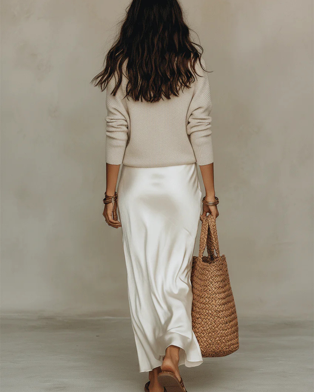 Vestido midi satinado con jersey incluido - Elisa