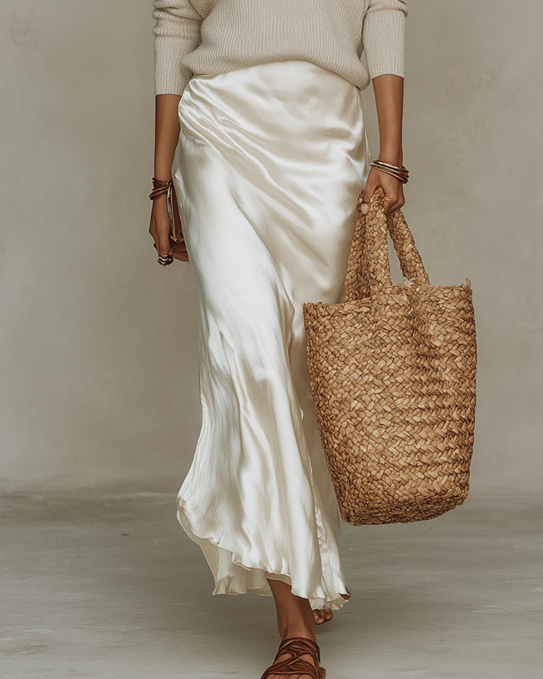 Vestido midi satinado con jersey incluido - Elisa