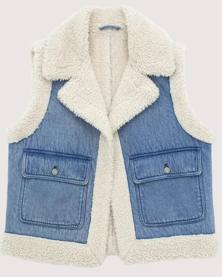Chaleco de Denim con Interior de Efecto Lana - Denim Sherpa