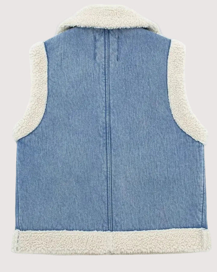 Chaleco de Denim con Interior de Efecto Lana - Denim Sherpa