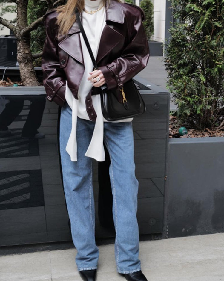 Chaqueta Biker Corta de Piel Sintética