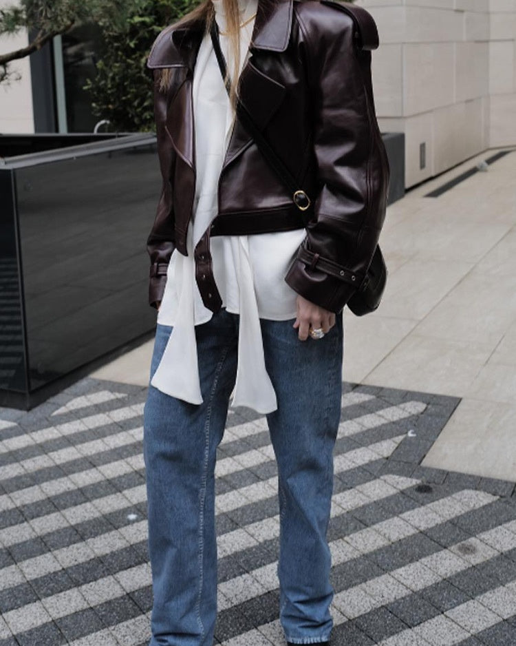 Chaqueta Biker Corta de Piel Sintética