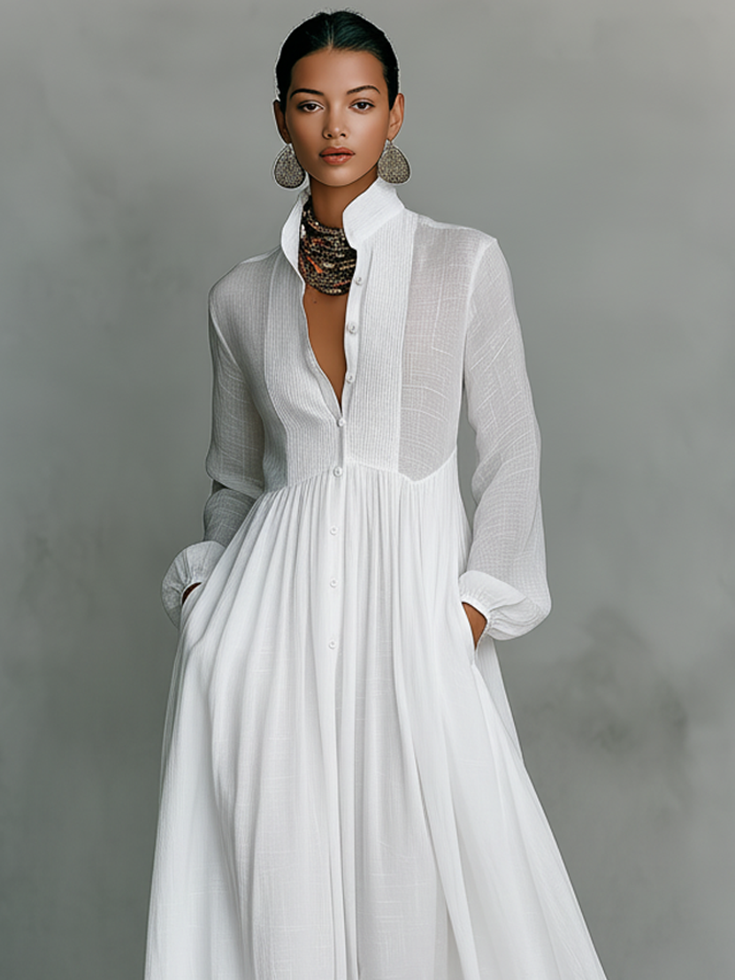 Vestido Maxi de Algodón y Lino con Patchwork - Lina