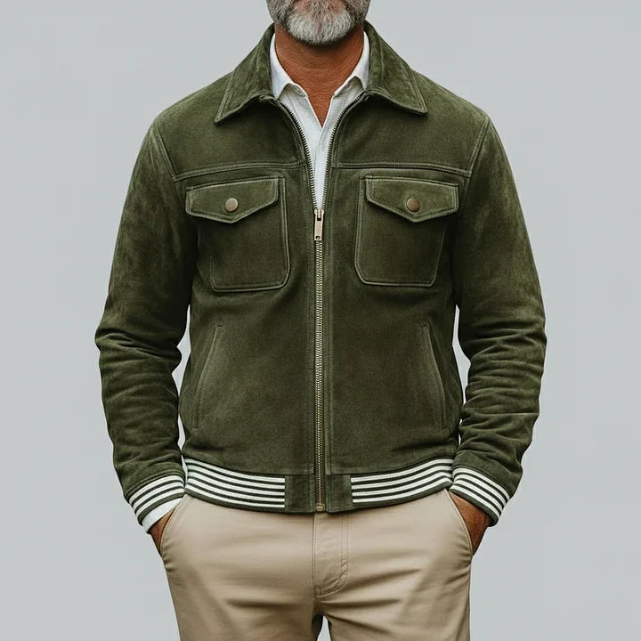 Chaqueta Retro de Ante Verde Caqui