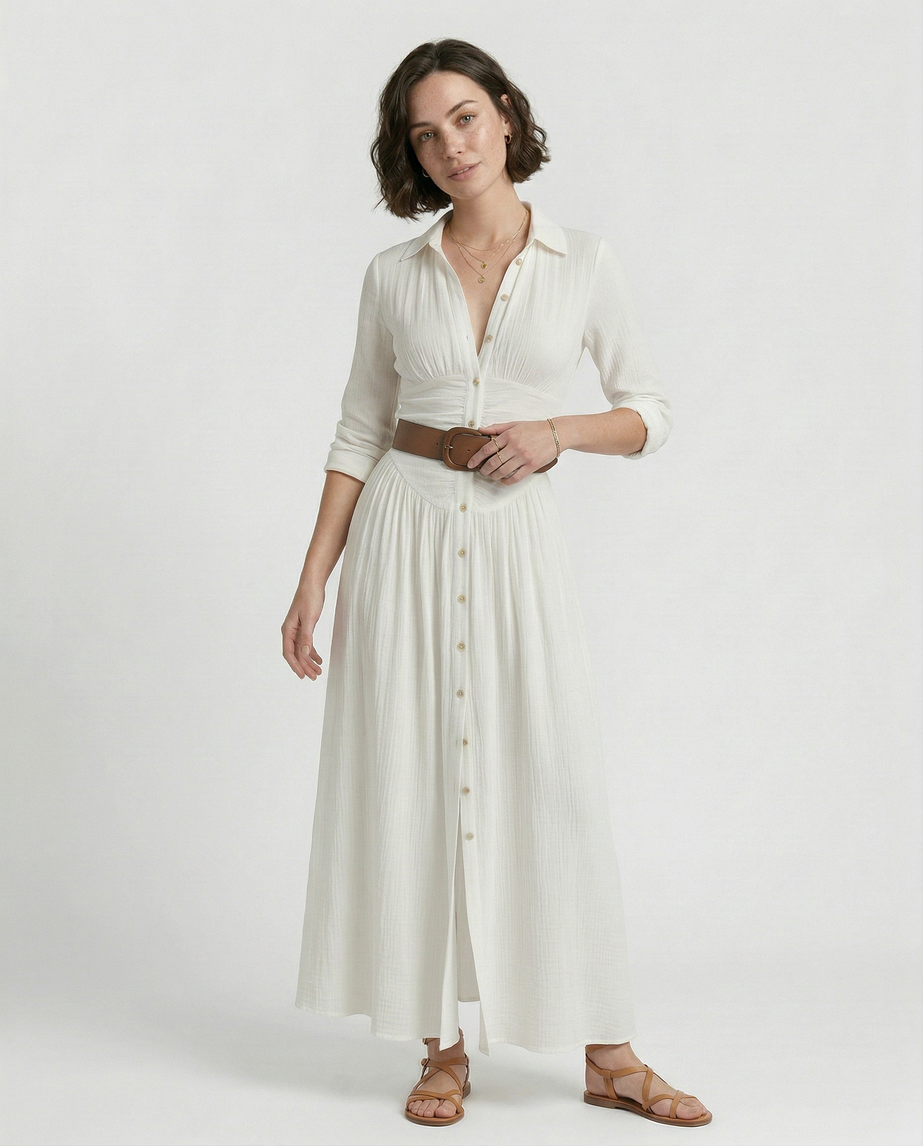 Vestido Maxi de Lino con Solapa - Eva