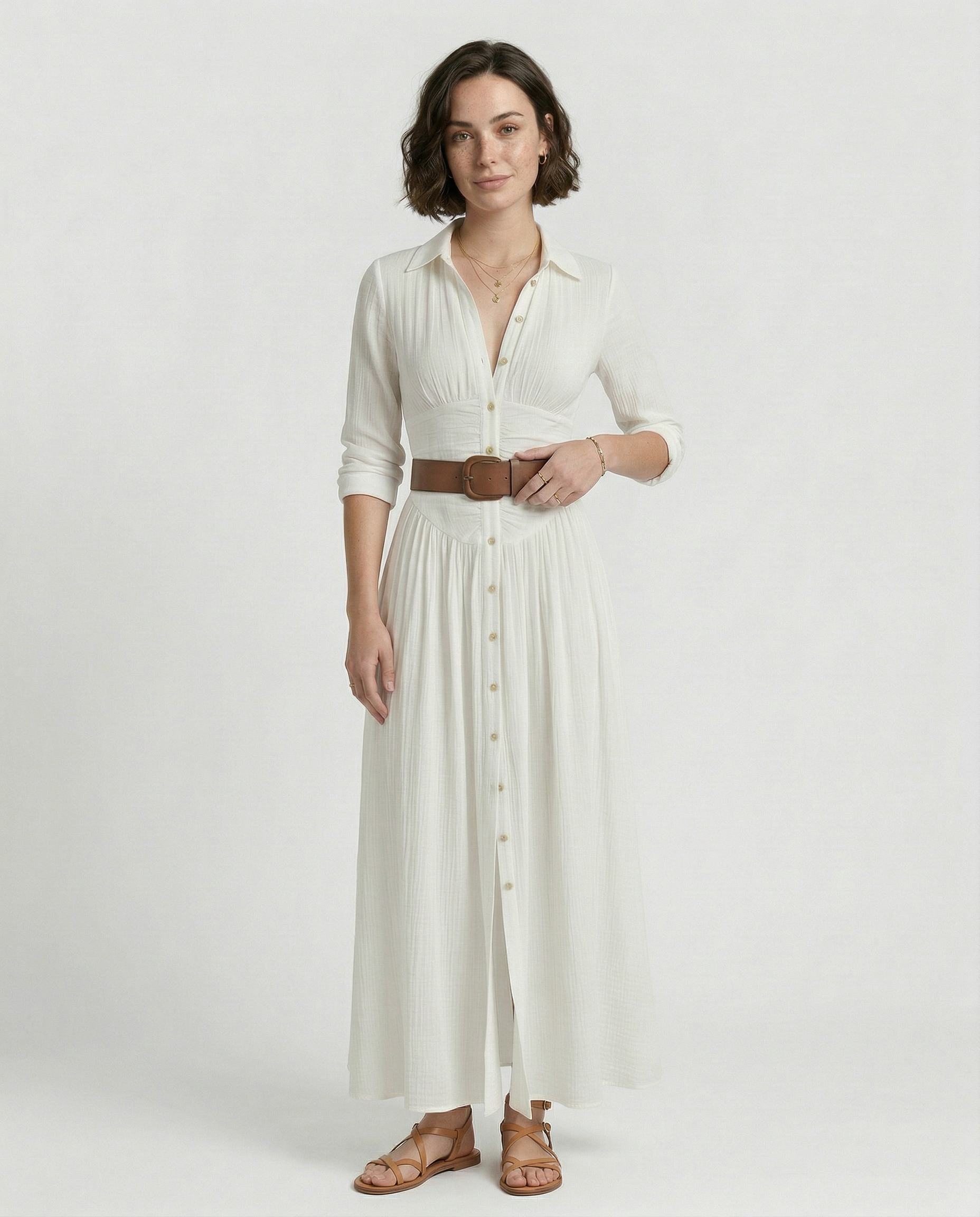 Vestido Maxi de Lino con Solapa - Eva