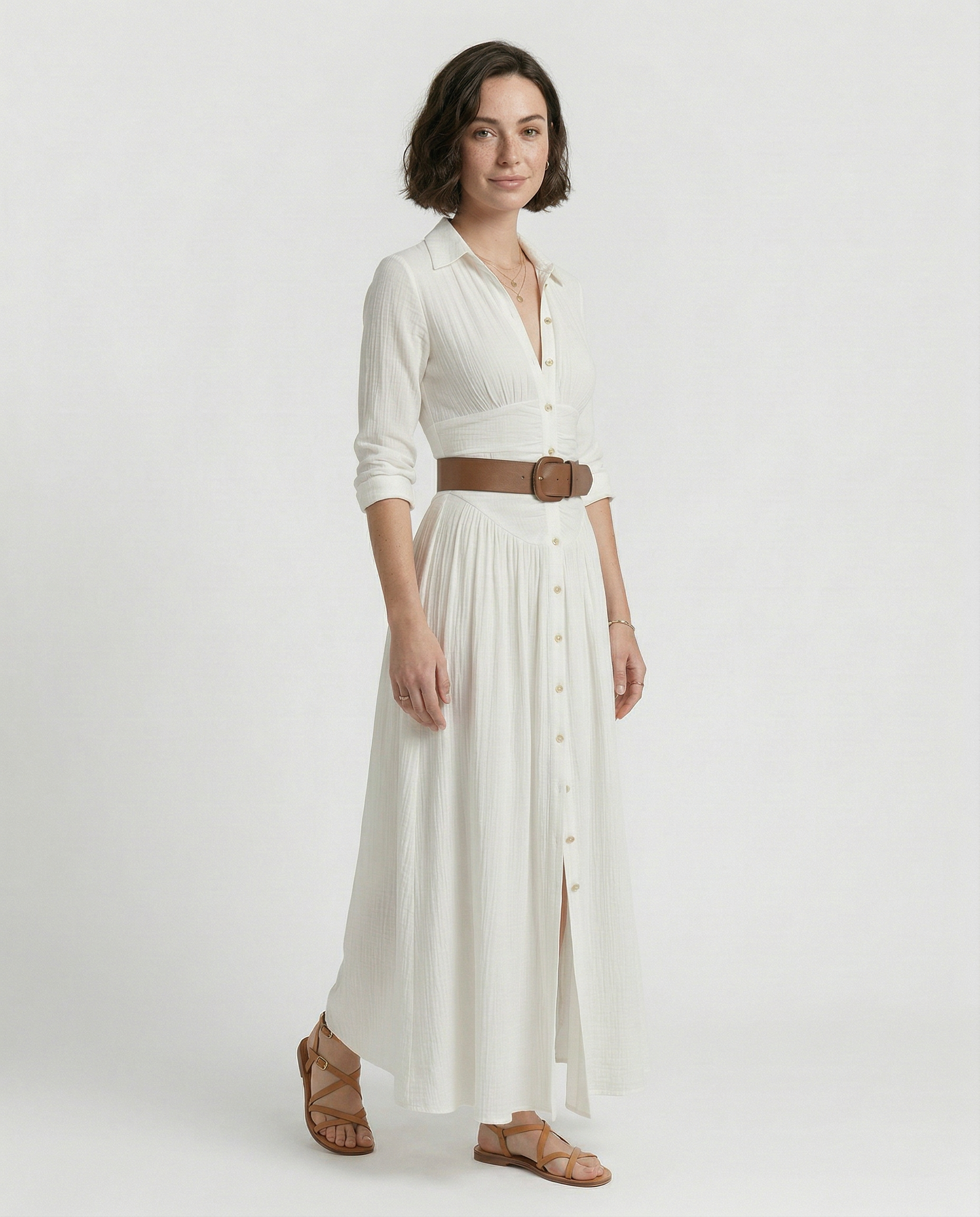 Vestido Maxi de Lino con Solapa - Eva