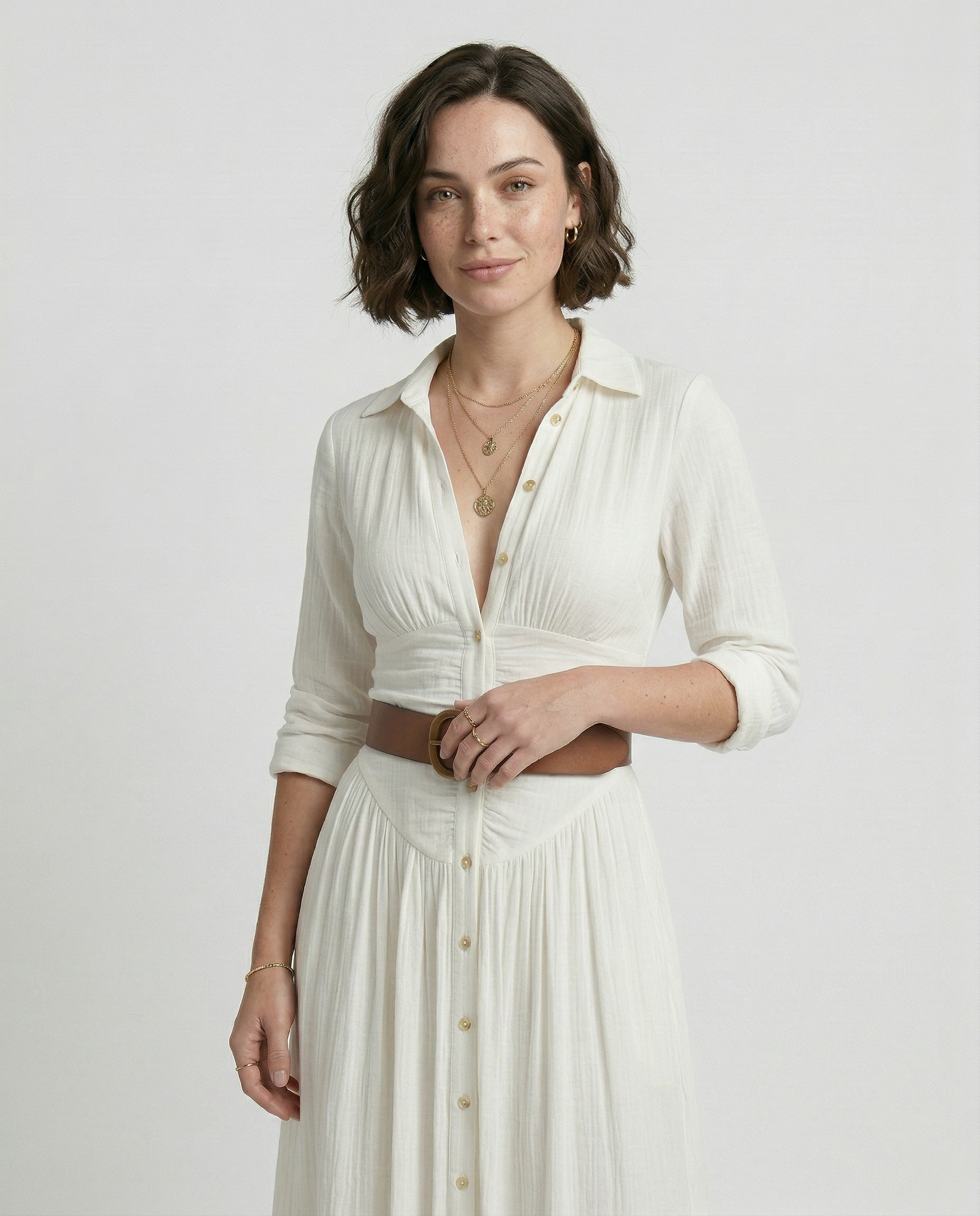 Vestido Maxi de Lino con Solapa - Eva