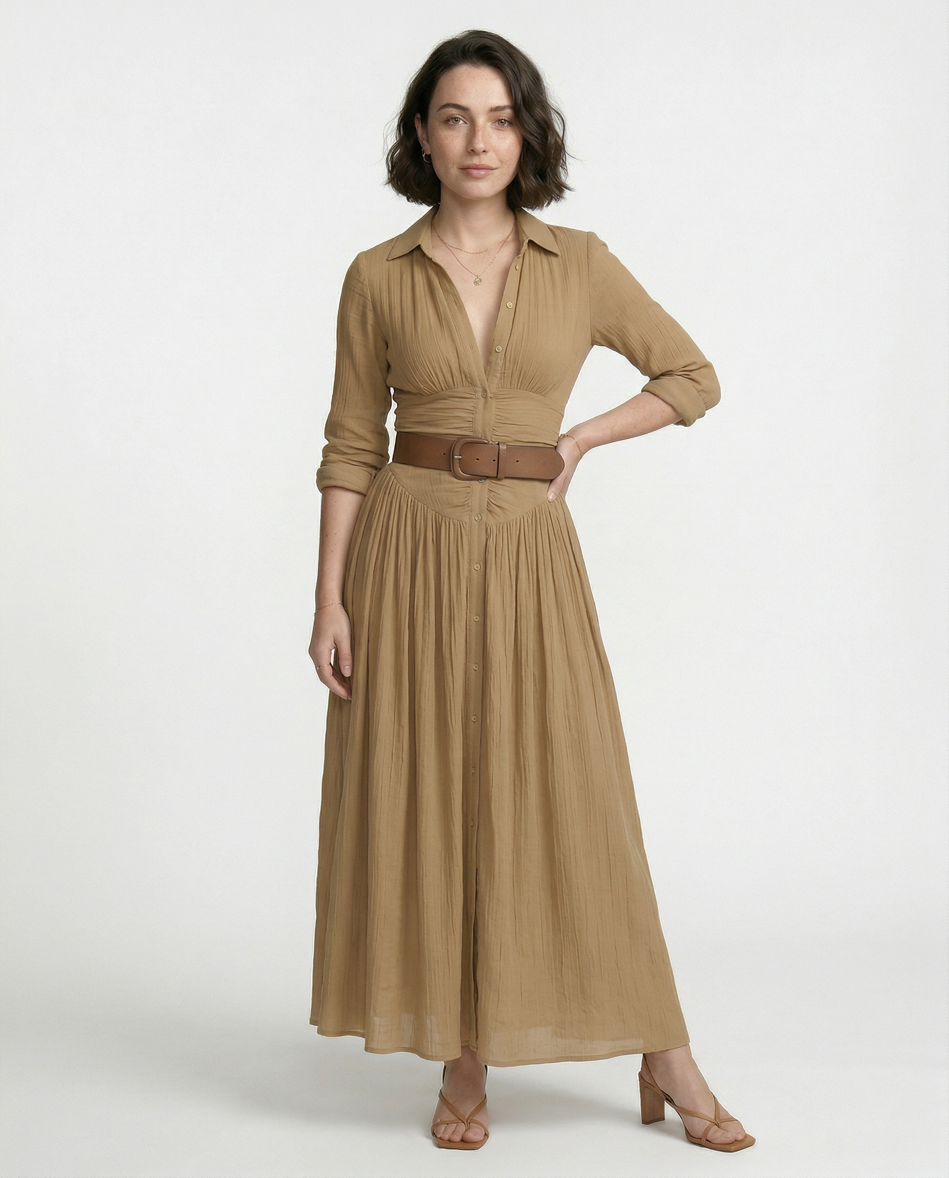 Vestido Maxi de Lino con Solapa - Eva