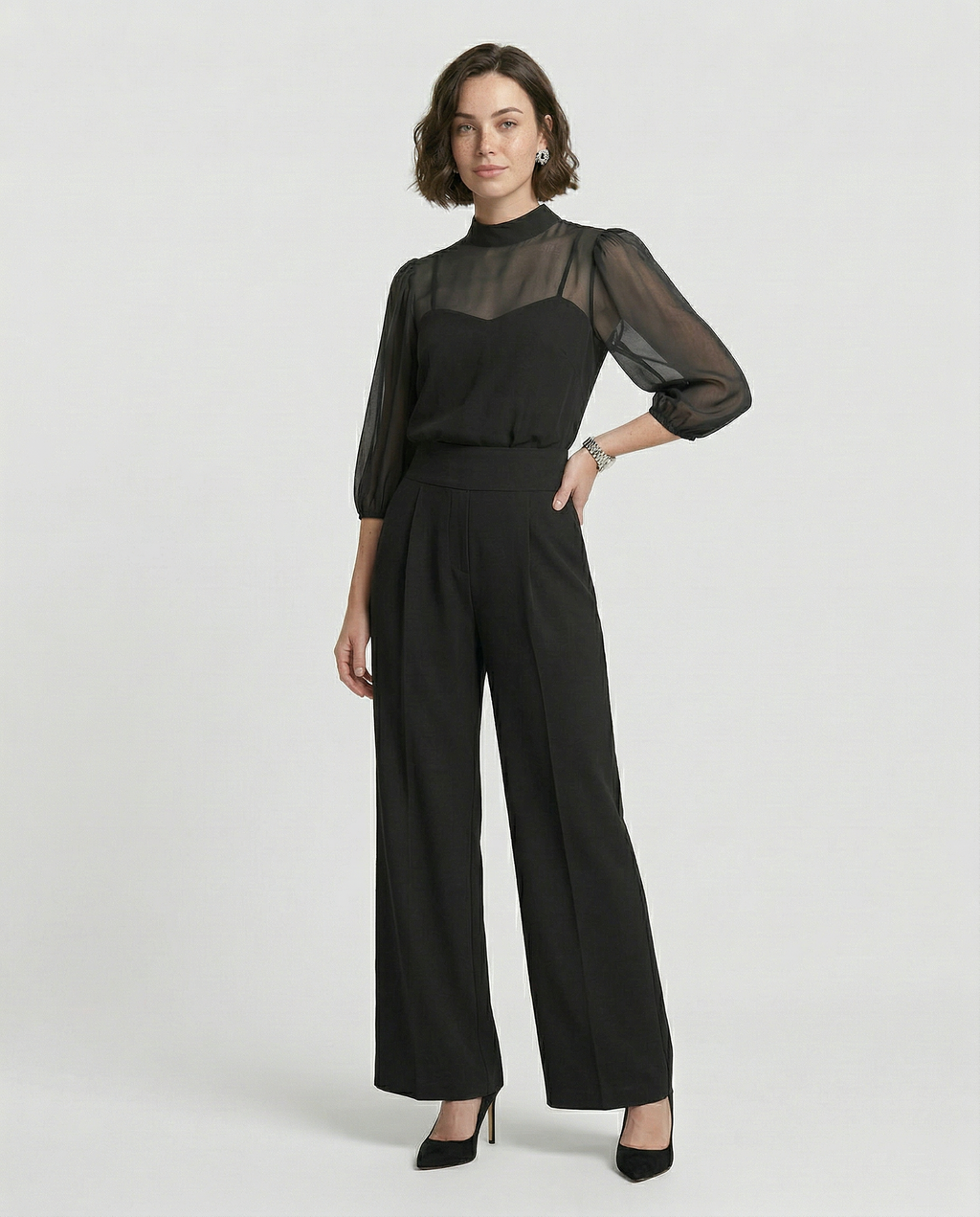 Conjunto Negro de Tres Piezas con Pantalón Ancho - Valentina