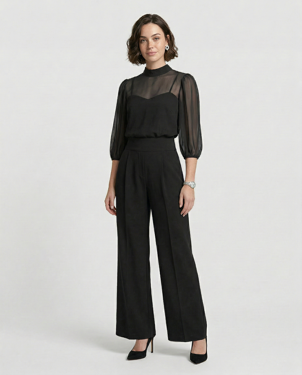 Conjunto Negro de Tres Piezas con Pantalón Ancho - Valentina