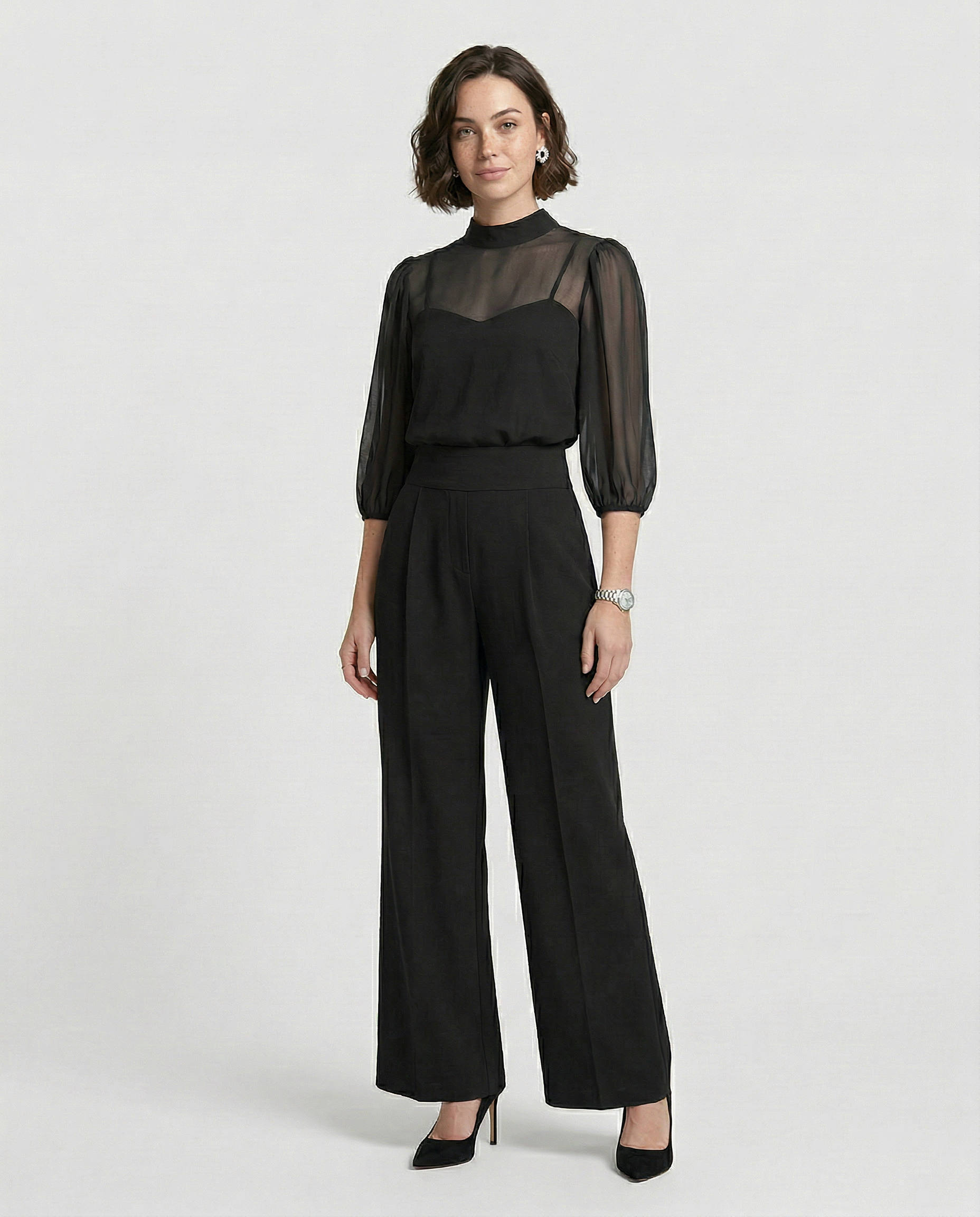 Conjunto Negro de Tres Piezas con Pantalón Ancho - Valentina