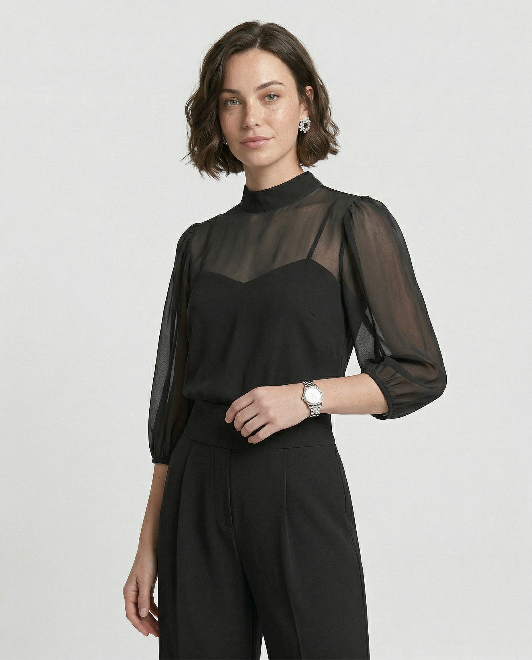 Conjunto Negro de Tres Piezas con Pantalón Ancho - Valentina