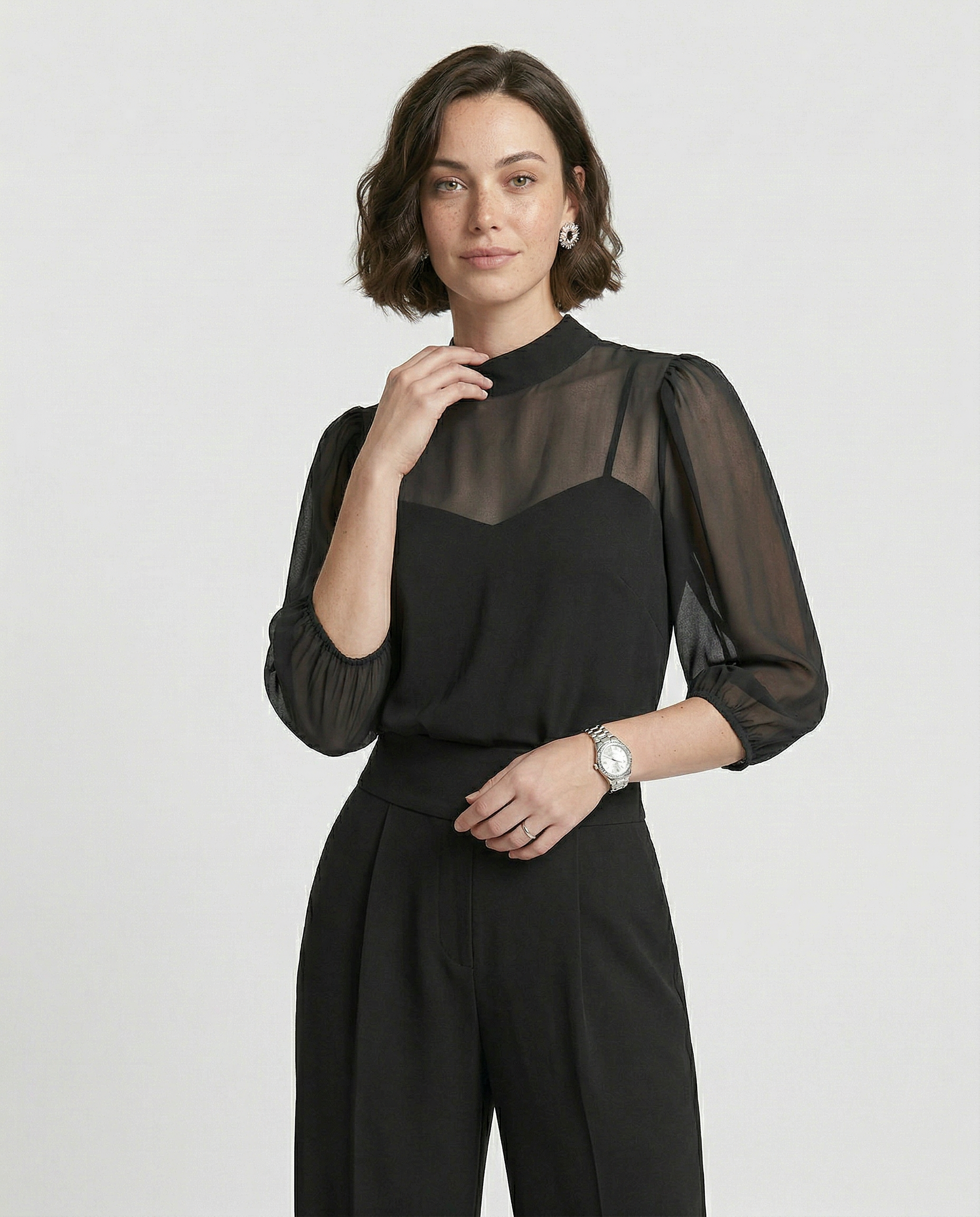 Conjunto Negro de Tres Piezas con Pantalón Ancho - Valentina