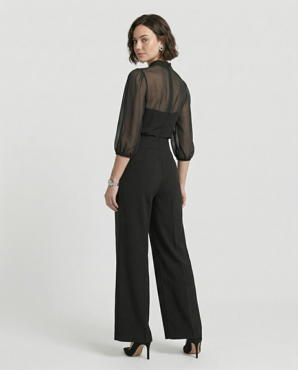 Conjunto Negro de Tres Piezas con Pantalón Ancho - Valentina