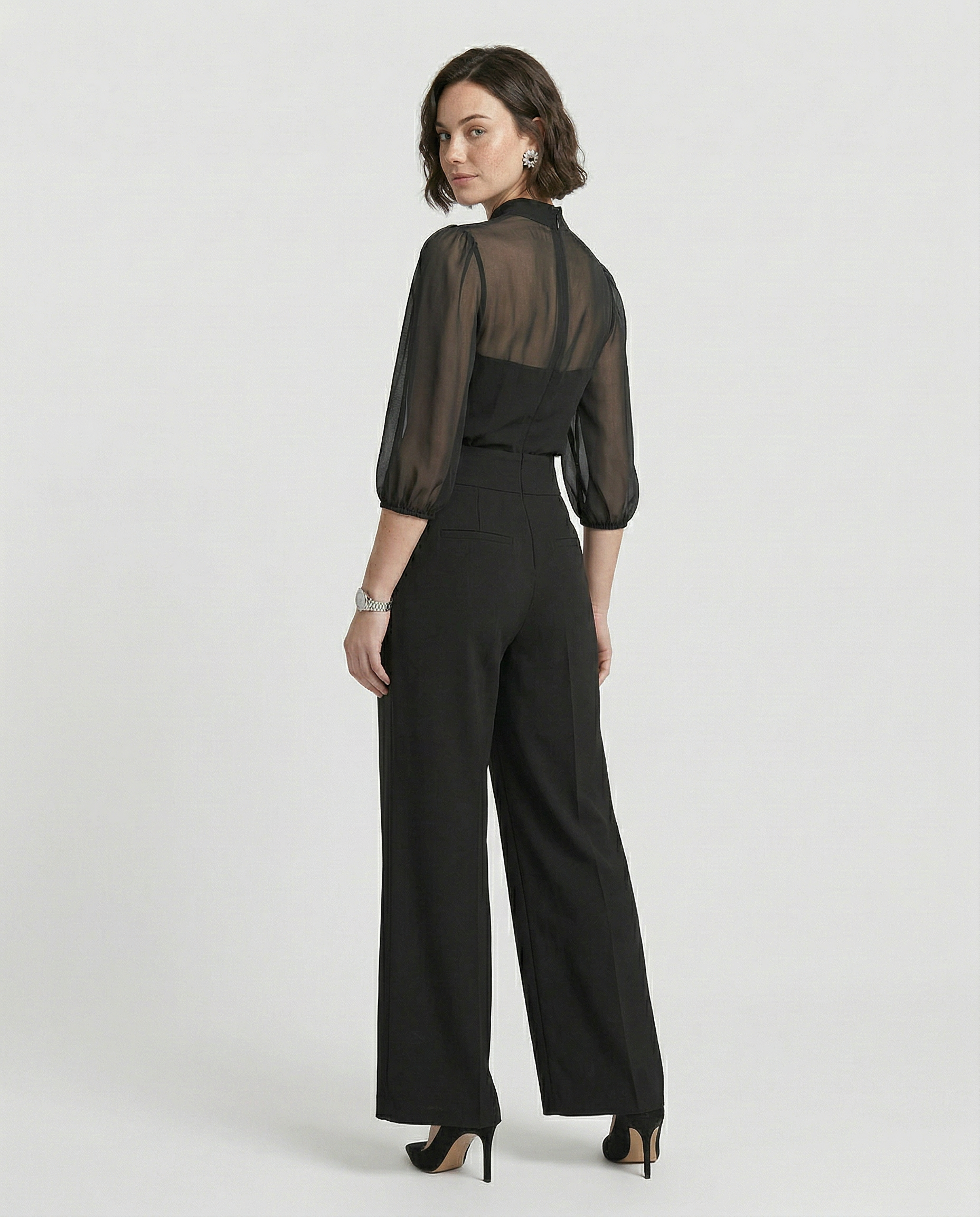 Conjunto Negro de Tres Piezas con Pantalón Ancho - Valentina