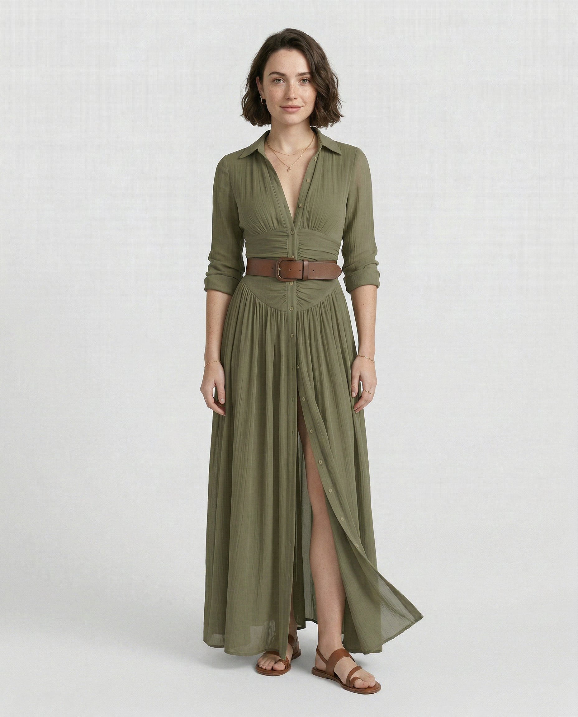 Vestido Maxi de Lino con Solapa - Eva