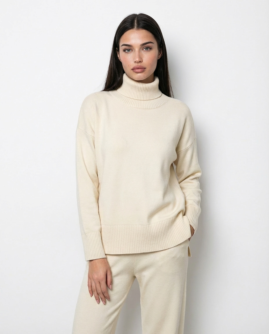 Eva – Conjunto Cómodo de Punto con Cuello Alto