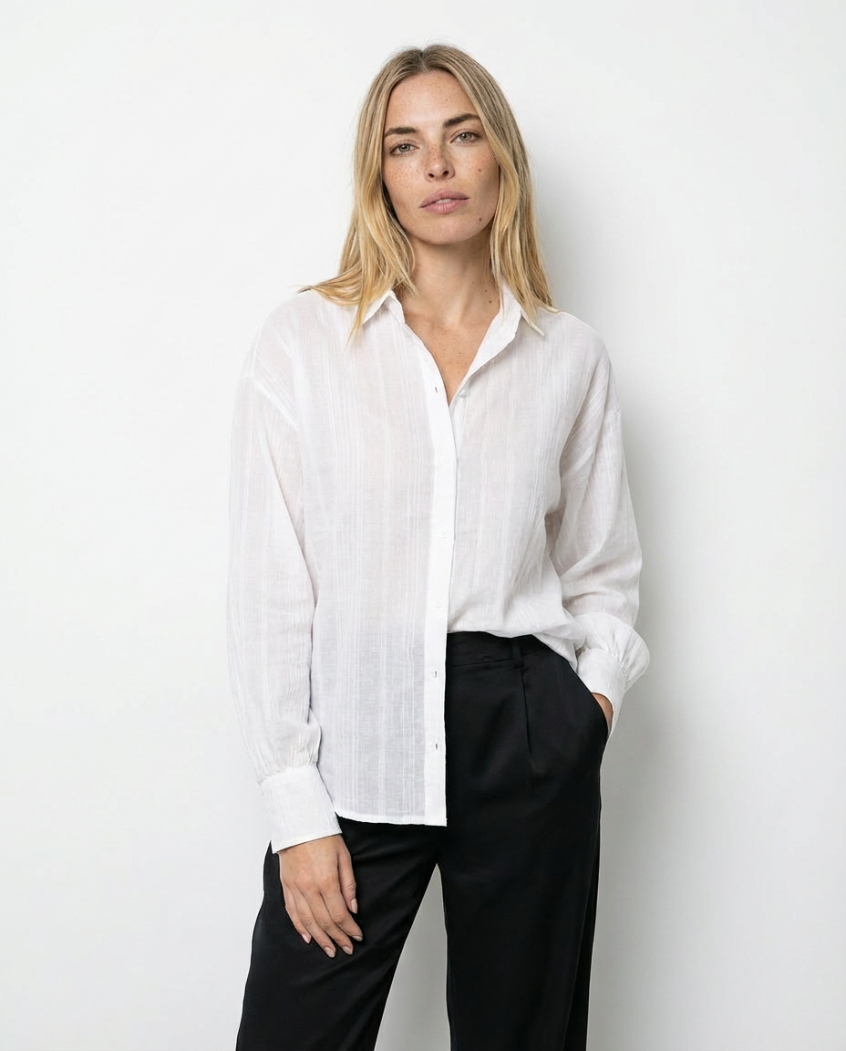 Camisa oversize con escote redondo Luce – Blanco