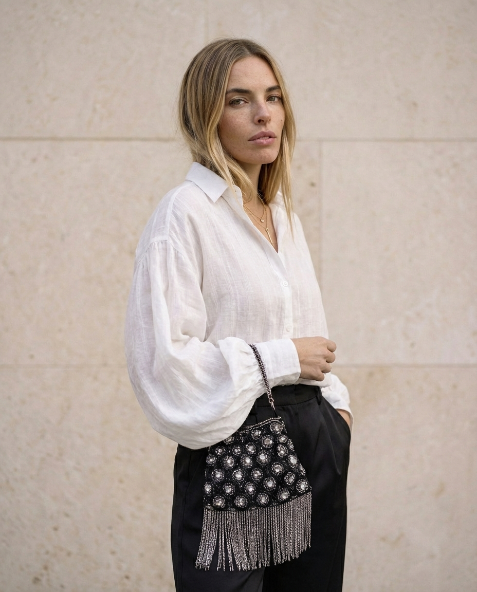 Camisa oversize con escote redondo Luce – Blanco