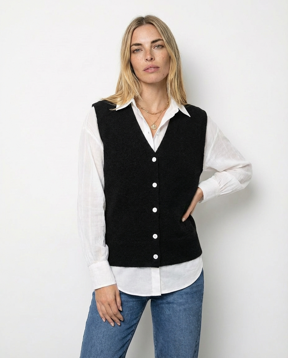 Chaleco de Punto Abotonado Trendy