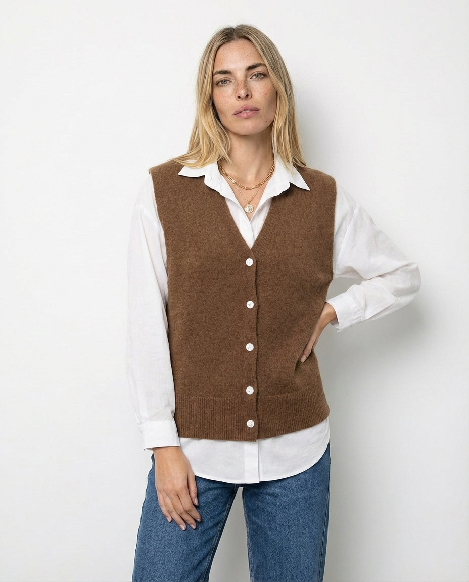 Chaleco de Punto Abotonado Trendy