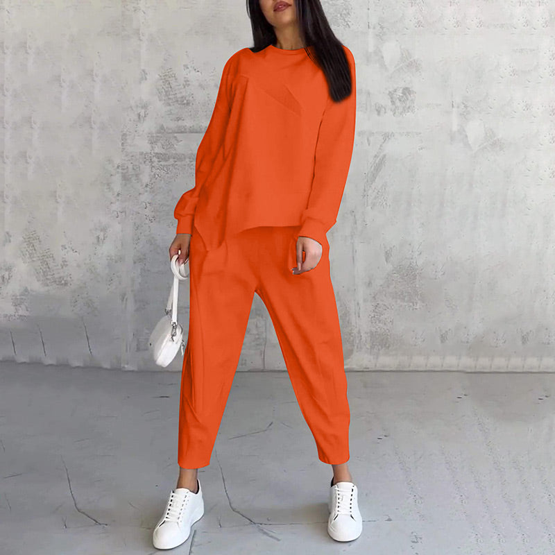 Conjunto casual de sudadera con bajo irregular y pantalón largo