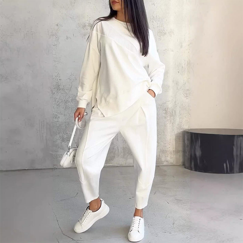 Conjunto casual de sudadera con bajo irregular y pantalón largo