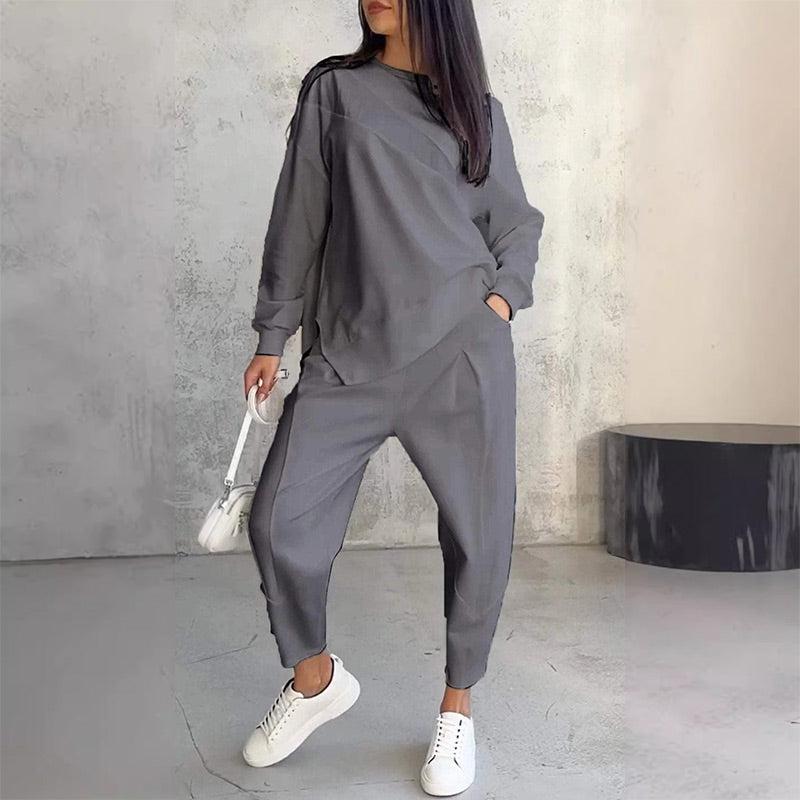 Conjunto casual de sudadera con bajo irregular y pantalón largo