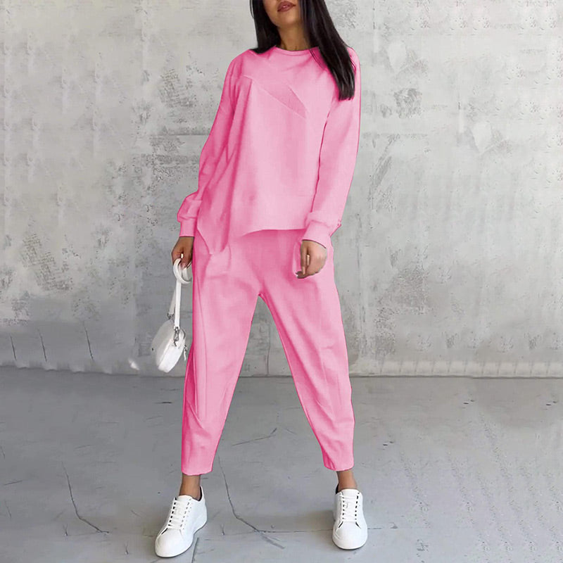 Conjunto casual de sudadera con bajo irregular y pantalón largo