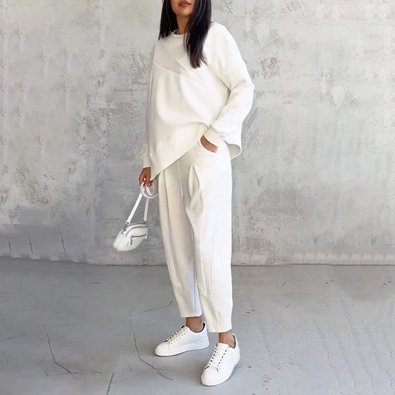 Conjunto casual de sudadera con bajo irregular y pantalón largo
